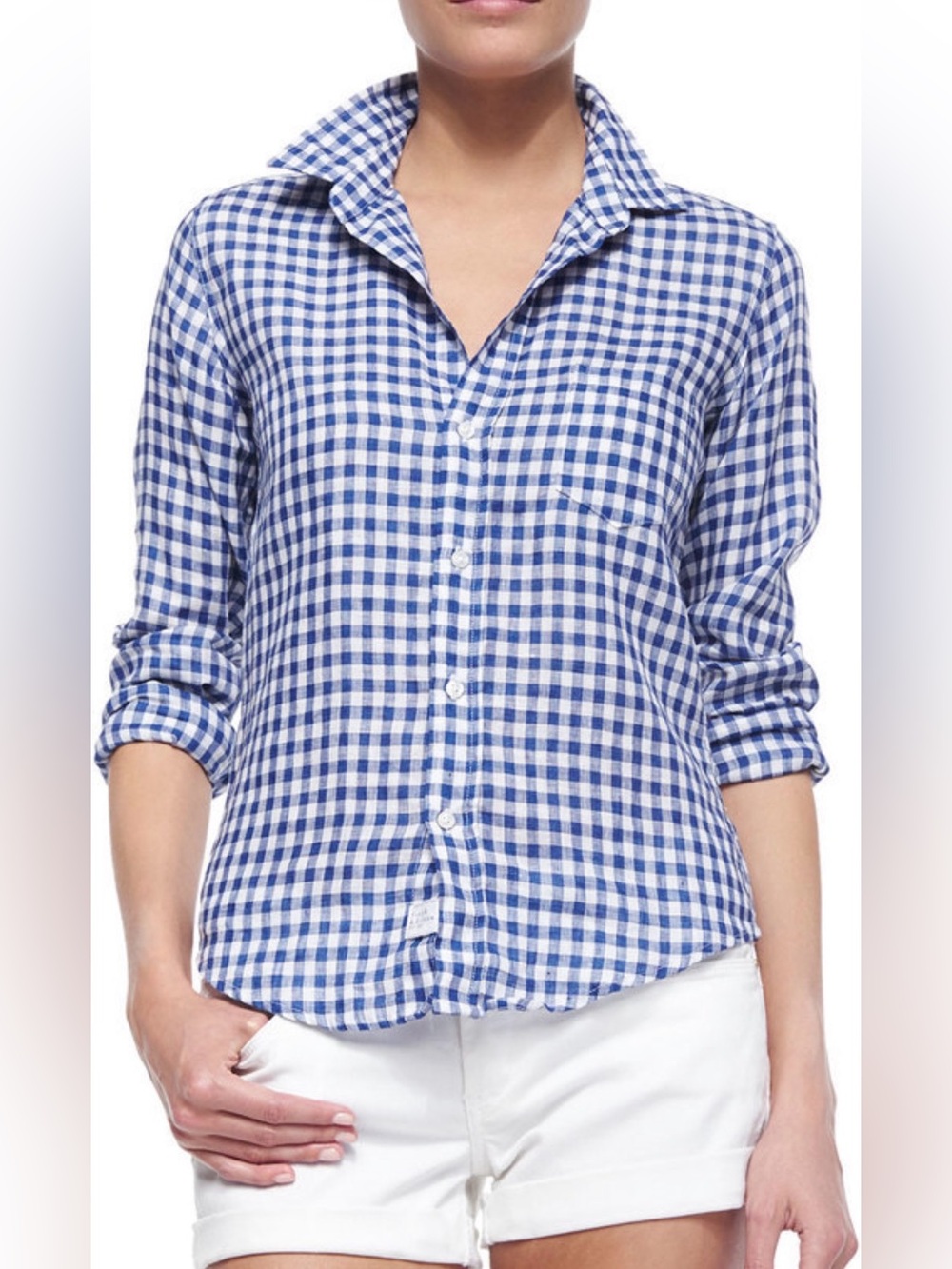 FRANK AND EILEEN Barry Blue White Gingham Cotton Button Up Shirt Small Preppy
